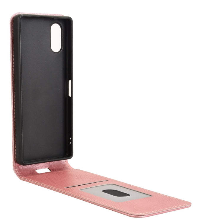 Funda de Cuero con Tapa Vertical Magnética para Sony Xperia 5 V (Oro Rosa)