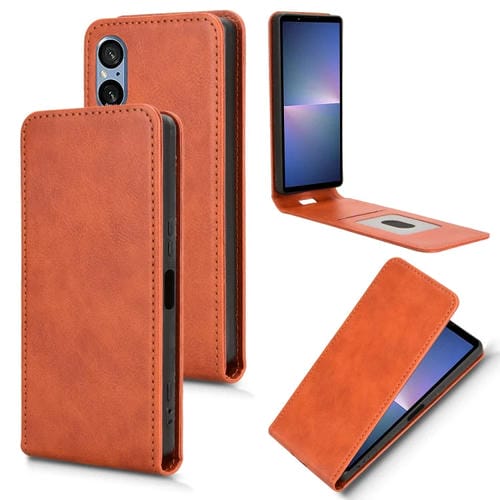 Funda de Cuero con Tapa Vertical Magnética para Sony Xperia 5 V (Marrón)