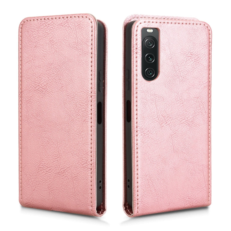Funda de Cuero con Tapa Vertical Magnética para Sony Xperia 10 V (Oro Rosa)