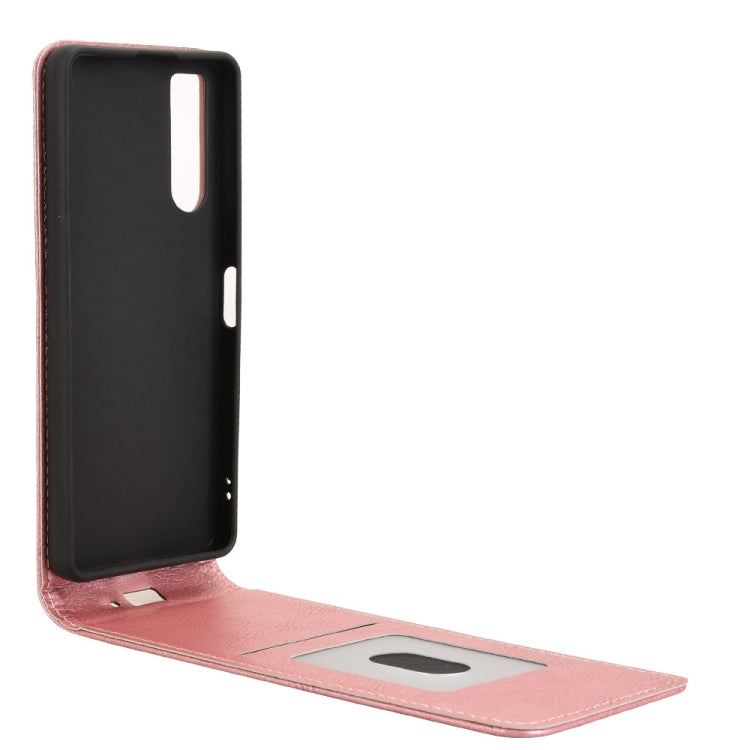 Funda de Cuero con Tapa Vertical Magnética para Sony Xperia 10 V (Oro Rosa)