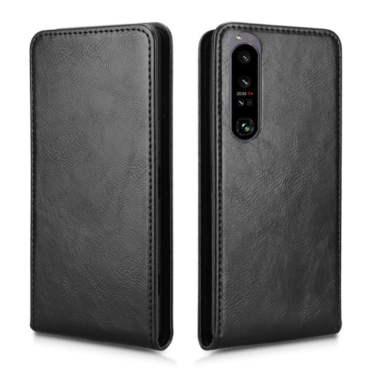 Funda de Cuero Magnética con Tapa Vertical para Sony Xperia 1 Iv (Negra)