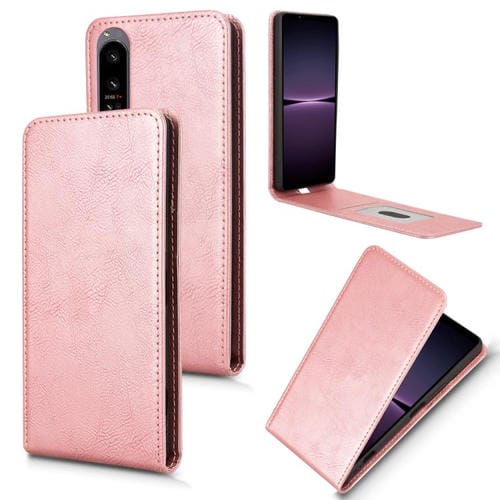 Funda de Cuero con Tapa Vertical Magnética para Sony Xperia 1 IV (Oro Rosa)