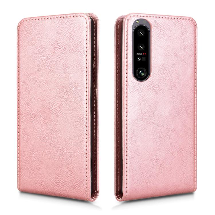 Funda de Cuero con Tapa Vertical Magnética para Sony Xperia 1 IV (Oro Rosa)
