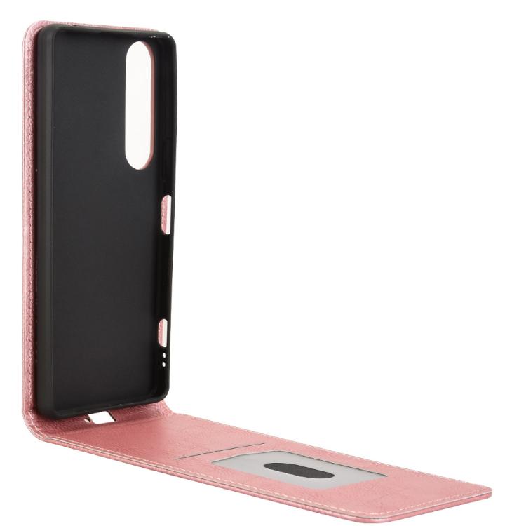 Funda de Cuero con Tapa Vertical Magnética para Sony Xperia 1 IV (Oro Rosa)