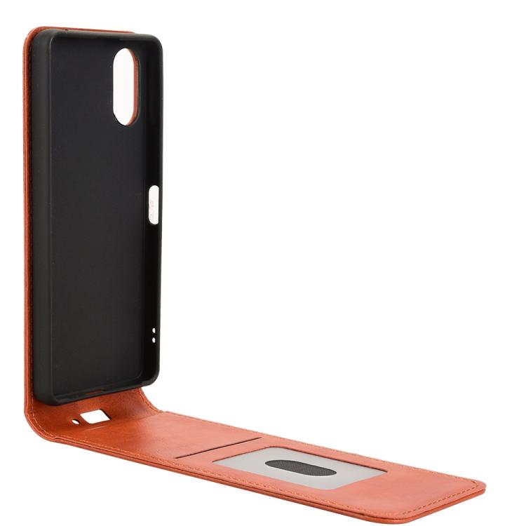 Funda de Cuero para Sony Xperia 10 Vi con Tapa Vertical Magnética (Marrón)