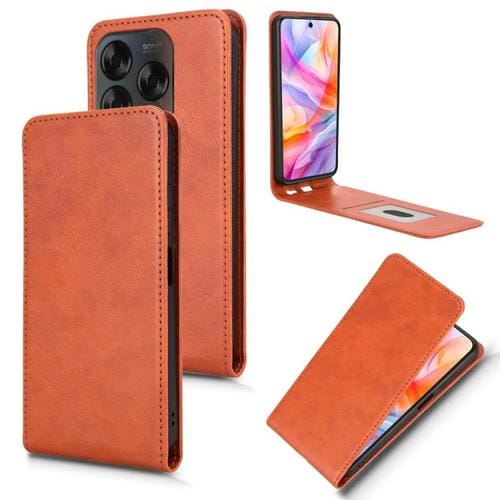 Funda de Cuero con Tapa Vertical Magnética para ZTE Blade V70 Design 4G (Marrón)