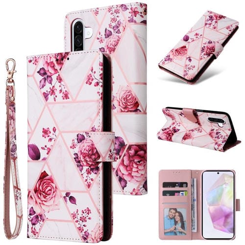Funda de cuero con costuras en bronce y mármol para Samsung Galaxy A17 5G (oro rosa)