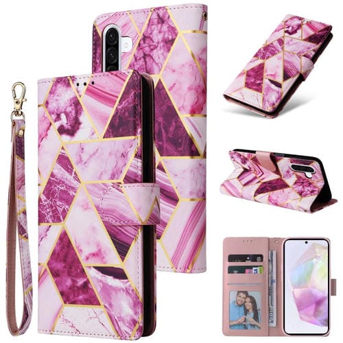 Funda de cuero con costuras bronceadas y mármol para Samsung Galaxy A17 5G (morado)