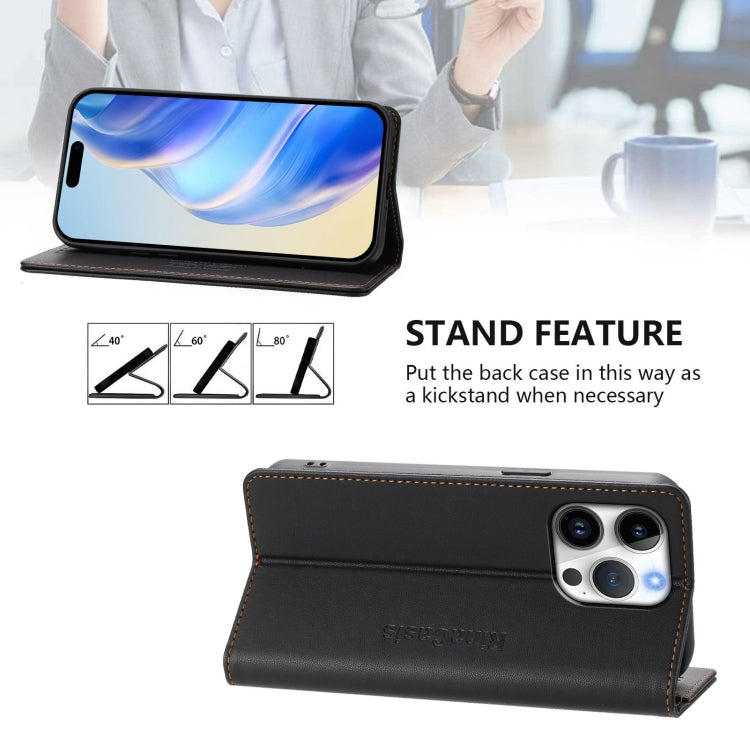 Funda de Cuero con Doble Pliegue y Succión Magnética para iPhone 16 Pro Rc01 (Negra)