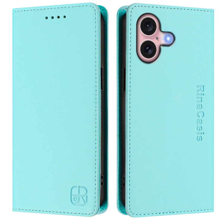 Funda de Cuero con Doble Pliegue y Succión Magnética para iPhone 16 Plus Rc01 (Verde Menta)