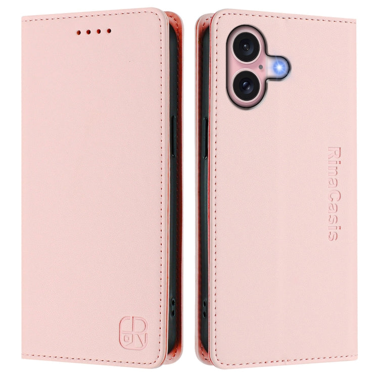 Funda de Cuero Rc01 para iPhone 16 Plus con Doble Pliegue y Succión Magnética (Rosa)