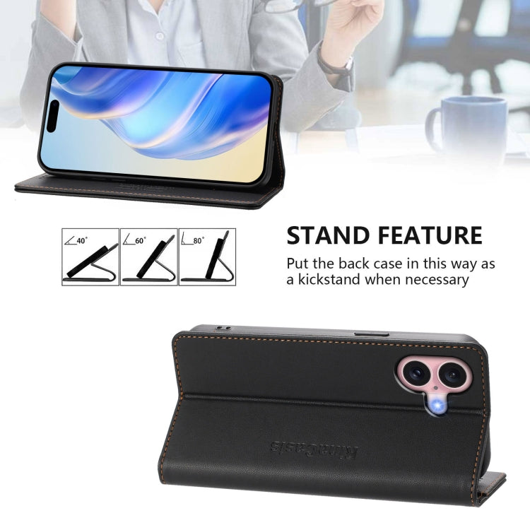 Funda de Cuero Rc01 para iPhone 16 Plus con Doble Pliegue y Succión Magnética (Negra)