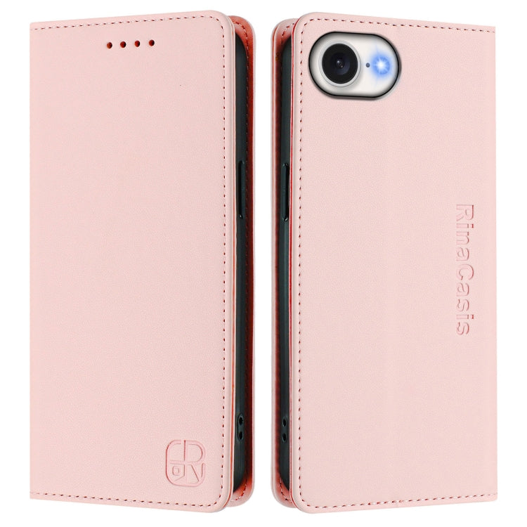 Funda de Cuero con Doble Pliegue y Succión Magnética para iPhone Se 2024 Rc01 (Rosa)