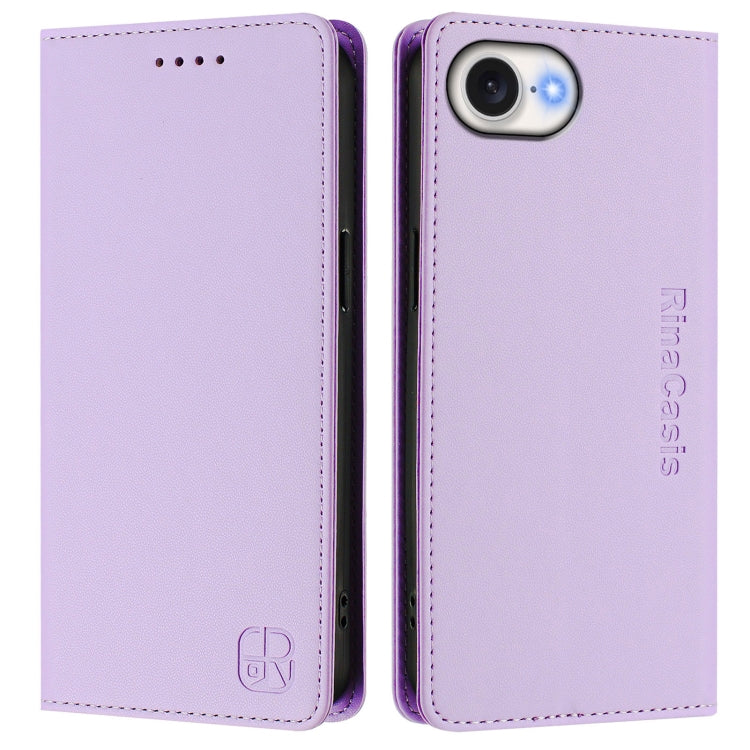 Funda de Cuero con Doble Pliegue y Succión Magnética para iPhone Se 2024 Rc01 (Morado Claro)