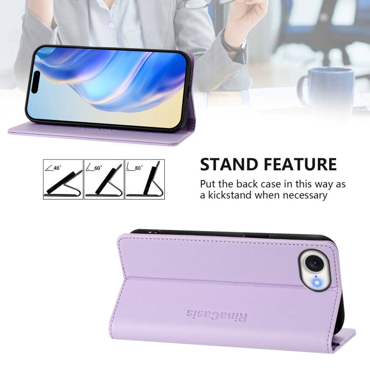 Funda de Cuero con Doble Pliegue y Succión Magnética para iPhone Se 2024 Rc01 (Morado Claro)