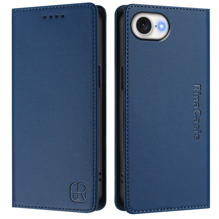 Funda de Cuero con Doble Pliegue y Succión Magnética para iPhone Se 2024 Rc01 (Azul Oscuro)