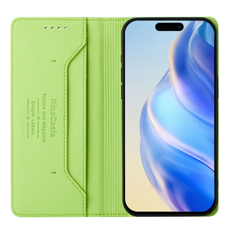 Funda de Cuero iPhone 15 Pro Max Rc01 Doble Pliegue Succión Magnética (Verde Hierba)