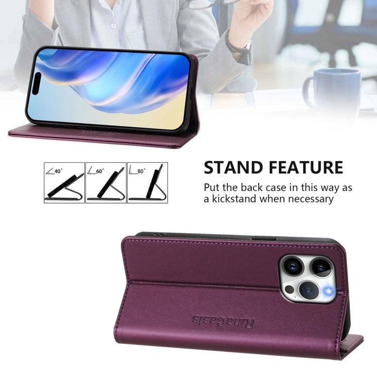 Funda de Cuero Rc01 para iPhone 15 Pro Max con Doble Pliegue y Succión Magnética (Violeta)