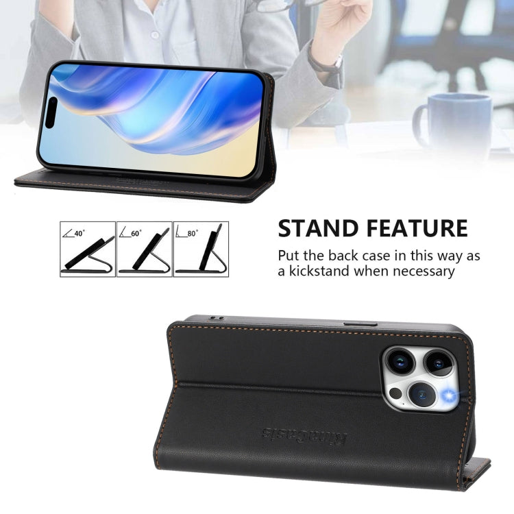 Funda de Cuero Rc01 para iPhone 15 Pro con Doble Pliegue y Succión Magnética (Negra)
