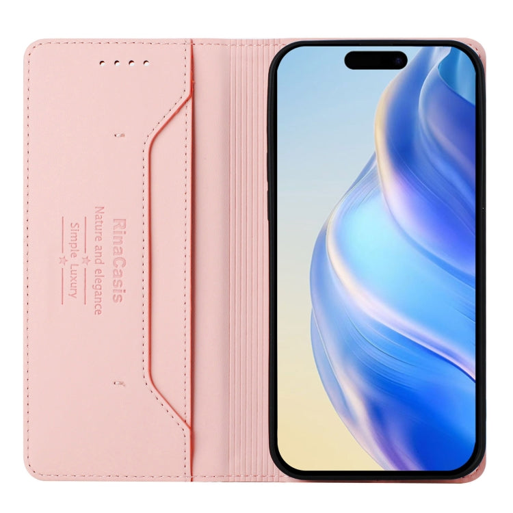 Funda de Cuero para iPhone 14/13 Rc01 Doble Pliegue Succión Magnética (Rosa)