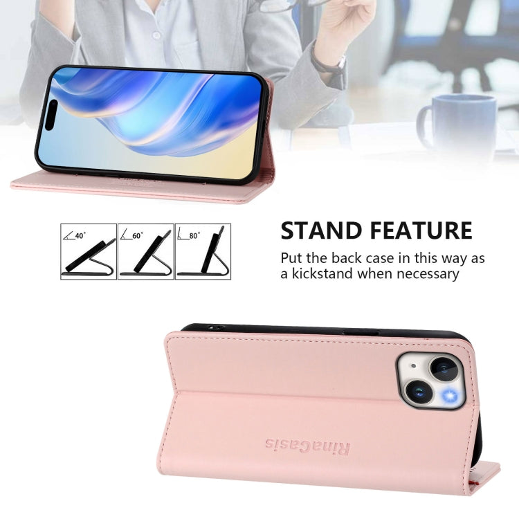 Funda de Cuero para iPhone 14/13 Rc01 Doble Pliegue Succión Magnética (Rosa)
