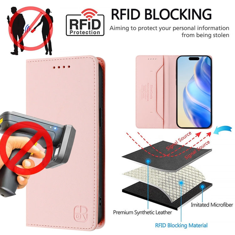 Funda de Cuero para iPhone 14/13 Rc01 Doble Pliegue Succión Magnética (Rosa)