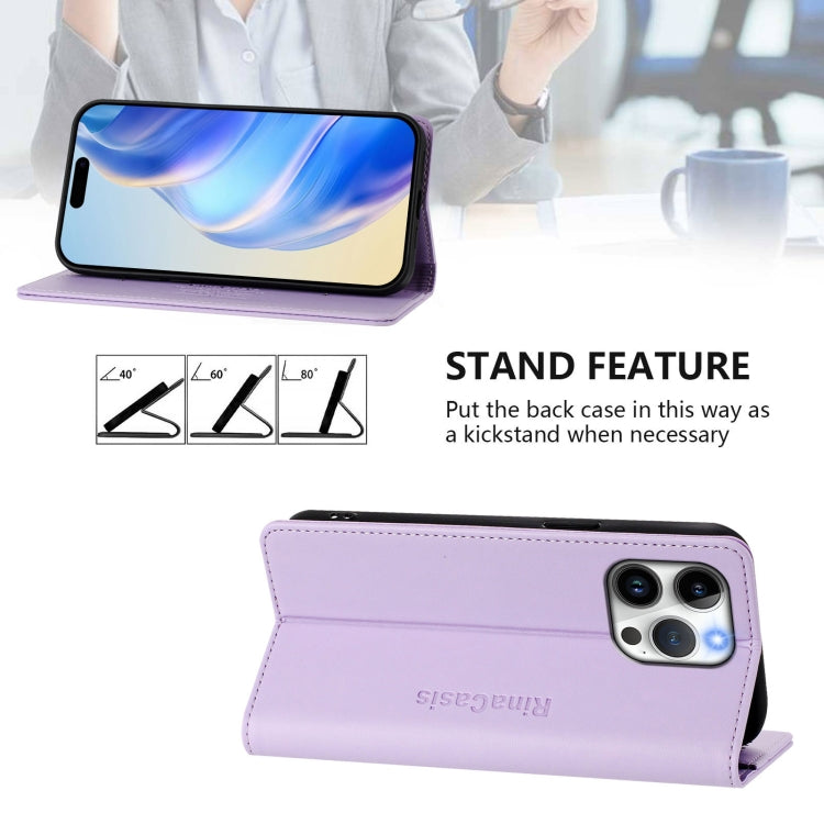 Funda de Cuero Rc01 para iPhone 14 Pro con Doble Pliegue y Succión Magnética (Morado Claro)
