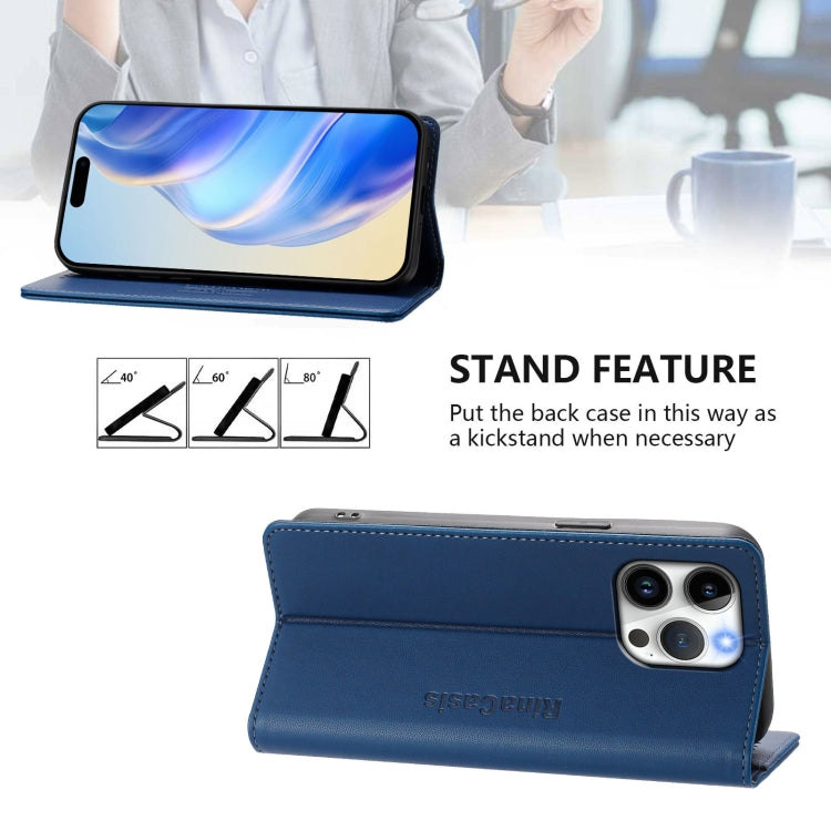 Funda de Cuero con Doble Pliegue y Succión Magnética para iPhone 13 Pro Rc01 (Azul Oscuro)