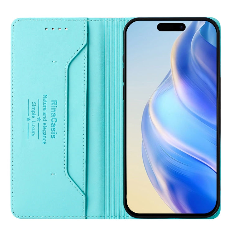 Funda de Cuero para iPhone 13 Mini Rc01 Doble Pliegue Succión Magnética (Verde Menta)