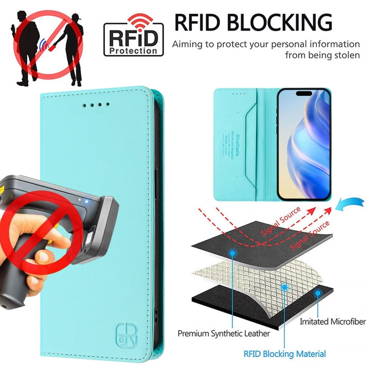 Funda de Cuero para iPhone 13 Mini Rc01 Doble Pliegue Succión Magnética (Verde Menta)