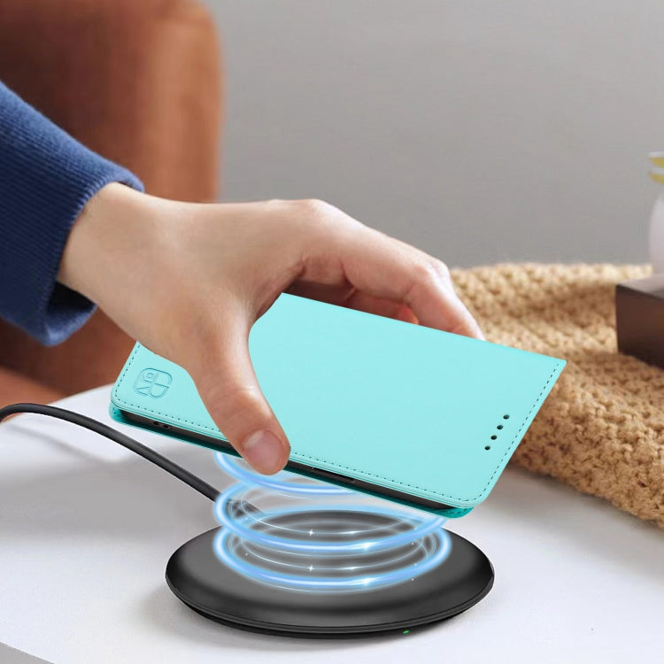 Funda de Cuero para iPhone 13 Mini Rc01 Doble Pliegue Succión Magnética (Verde Menta)