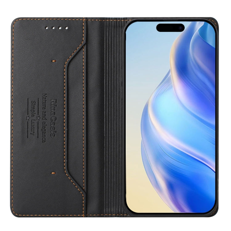 Funda de Cuero para iPhone 13 Mini Rc01 con Doble Pliegue y Succión Magnética (Negra)