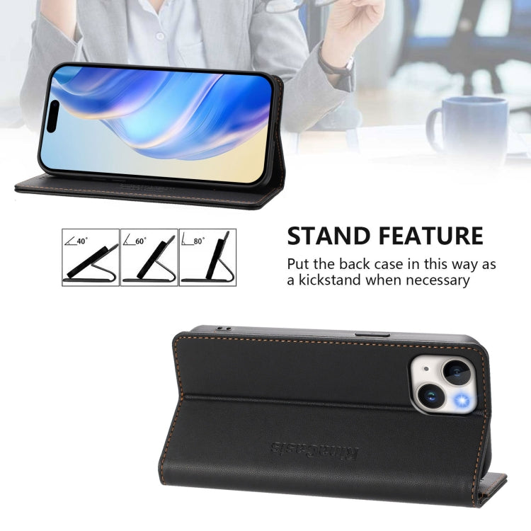 Funda de Cuero para iPhone 13 Mini Rc01 con Doble Pliegue y Succión Magnética (Negra)