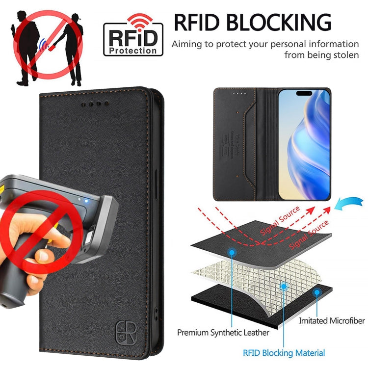 Funda de Cuero para iPhone 13 Mini Rc01 con Doble Pliegue y Succión Magnética (Negra)