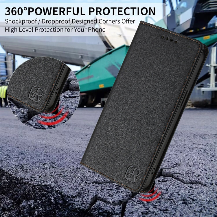 Funda de Cuero para iPhone 13 Mini Rc01 con Doble Pliegue y Succión Magnética (Negra)