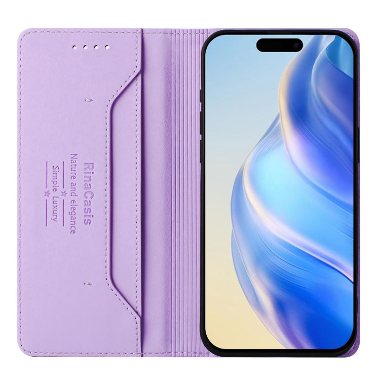 Funda de Cuero para iPhone 13 Mini Rc01 Doble Pliegue Succión Magnética (Morado Claro)