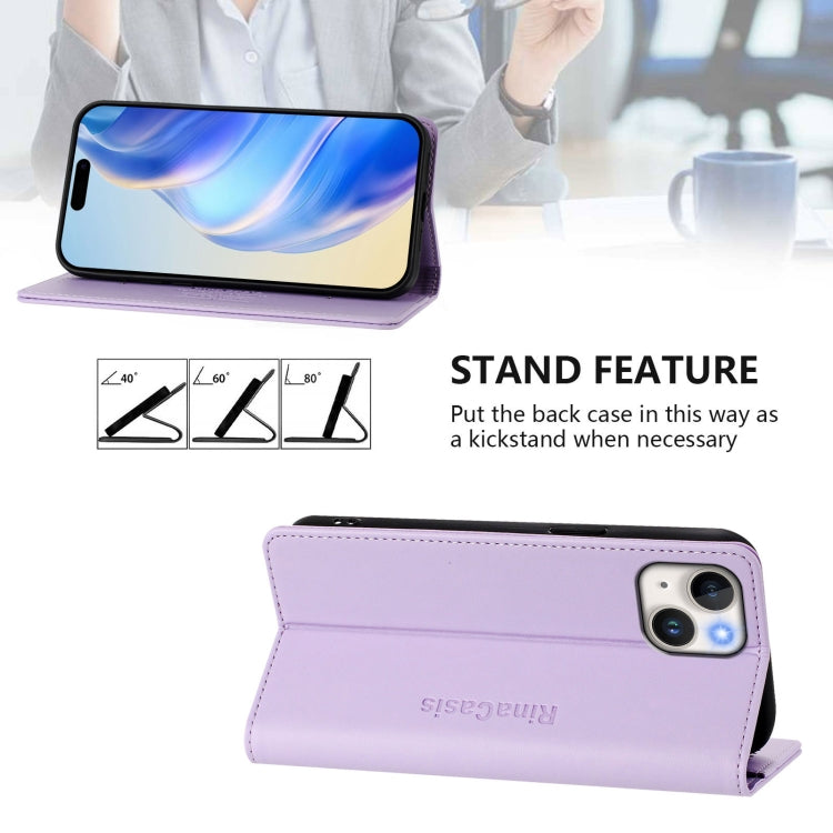 Funda de Cuero para iPhone 13 Mini Rc01 Doble Pliegue Succión Magnética (Morado Claro)