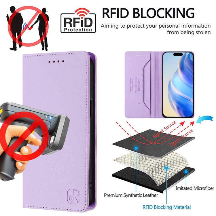 Funda de Cuero para iPhone 13 Mini Rc01 Doble Pliegue Succión Magnética (Morado Claro)
