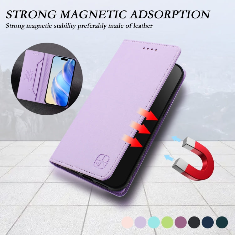 Funda de Cuero para iPhone 13 Mini Rc01 Doble Pliegue Succión Magnética (Morado Claro)