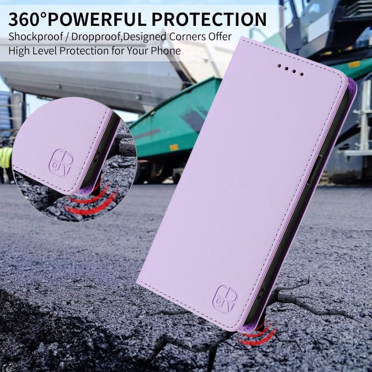 Funda de Cuero para iPhone 13 Mini Rc01 Doble Pliegue Succión Magnética (Morado Claro)