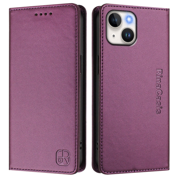 Funda de Cuero Rc01 para iPhone 13 Mini con Doble Pliegue y Succión Magnética (Violeta)