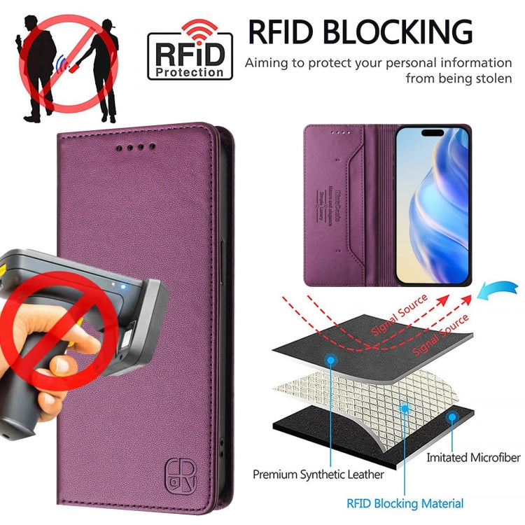 Funda de Cuero Rc01 para iPhone 13 Mini con Doble Pliegue y Succión Magnética (Violeta)