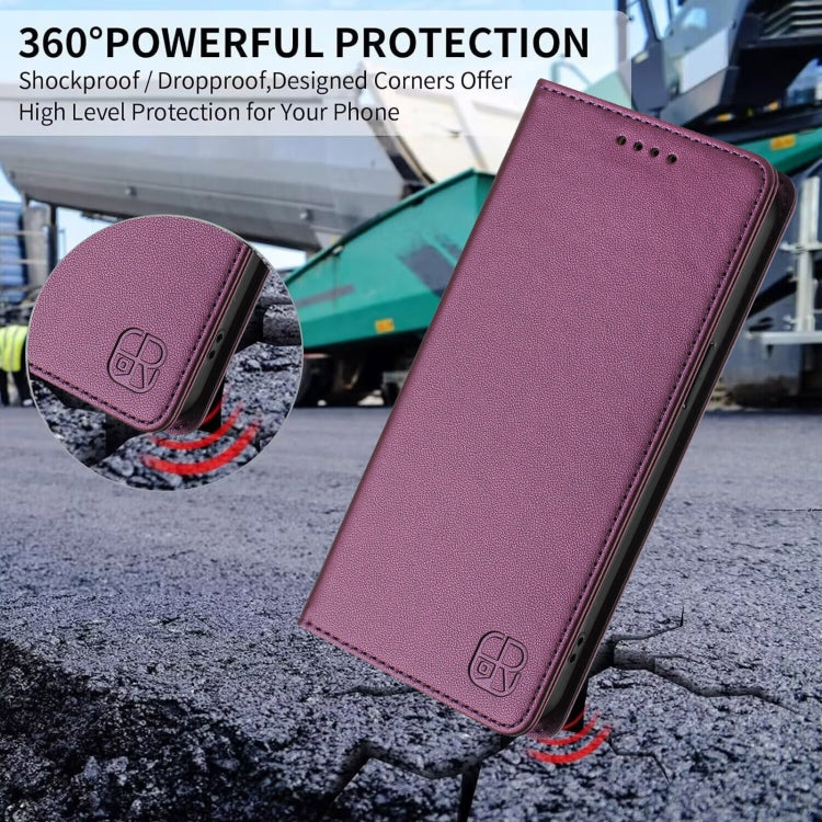Funda de Cuero Rc01 para iPhone 13 Mini con Doble Pliegue y Succión Magnética (Violeta)