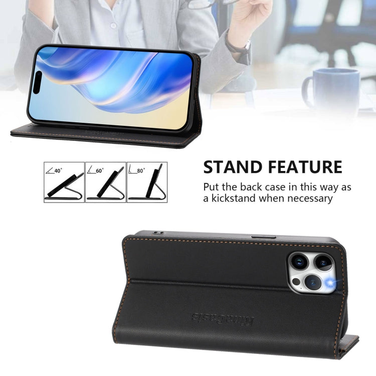Funda de Cuero Rc01 para iPhone 12 Pro Max con Doble Pliegue y Succión Magnética (Negra)