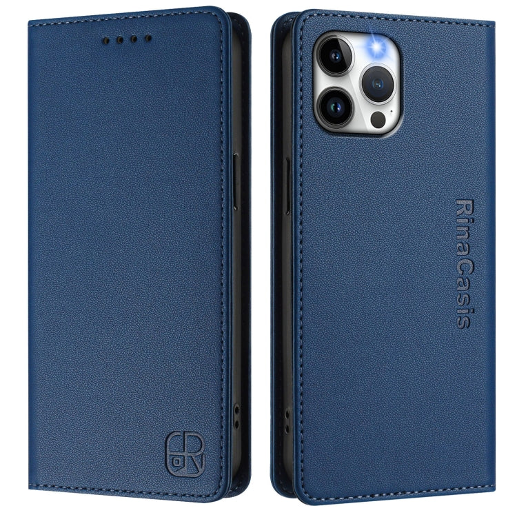 Funda de Cuero con Doble Pliegue y Succión Magnética para iPhone 12 Pro Max Rc01 (Azul Oscuro)
