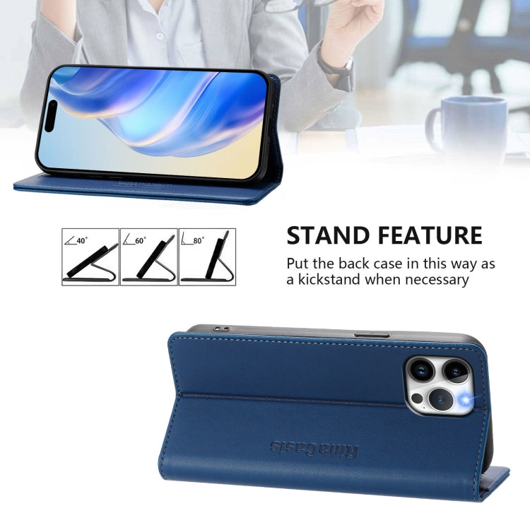 Funda de Cuero con Doble Pliegue y Succión Magnética para iPhone 12 Pro Max Rc01 (Azul Oscuro)
