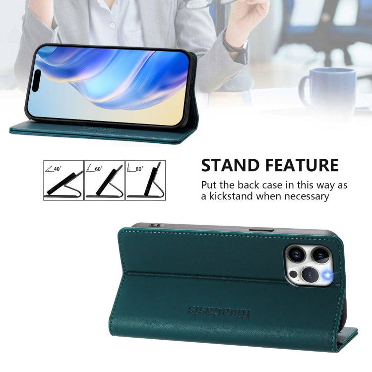 Funda de Cuero Rc01 para iPhone 12 Pro Max con Doble Pliegue y Succión Magnética (Verde Oscuro)