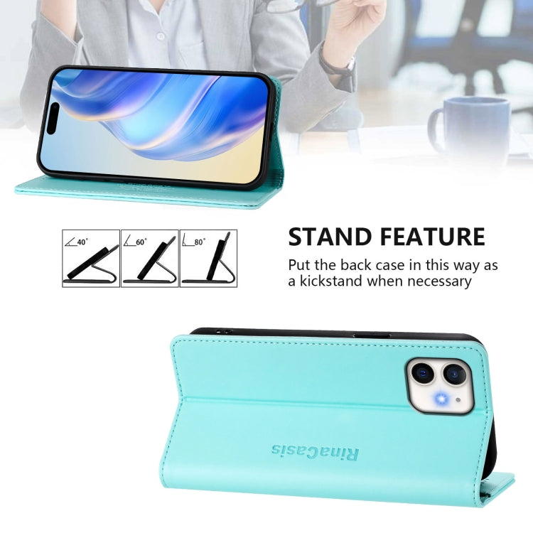 Funda de Cuero Rc01 para iPhone 12 Mini con Doble Pliegue y Succión Magnética (Verde Menta)