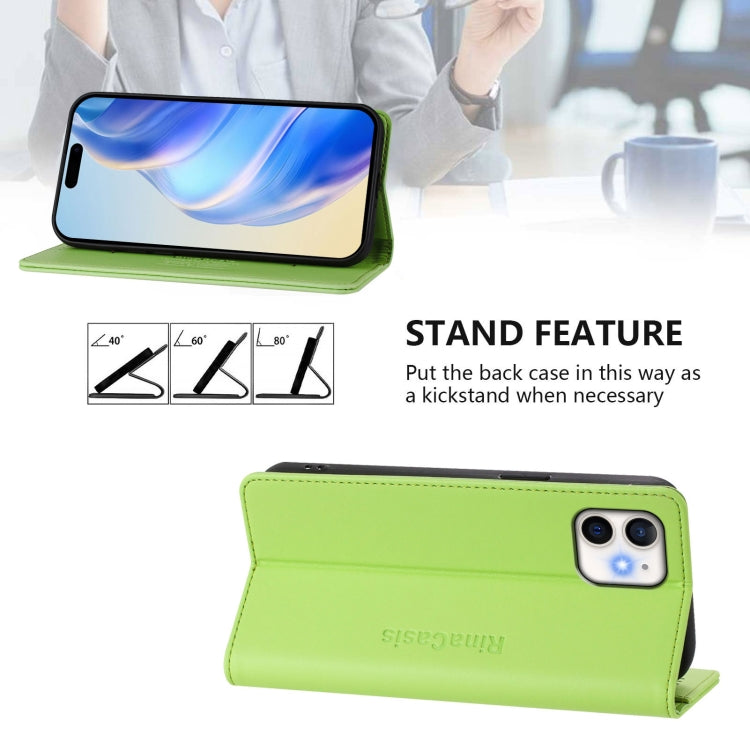 Funda de Cuero Rc01 para iPhone 11 con Doble Pliegue y Succión Magnética (Verde Hierba)