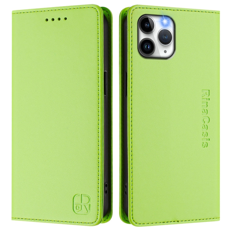 Funda de Cuero para iPhone 11 Pro Rc01 Doble Pliegue Succión Magnética (Verde Hierba)